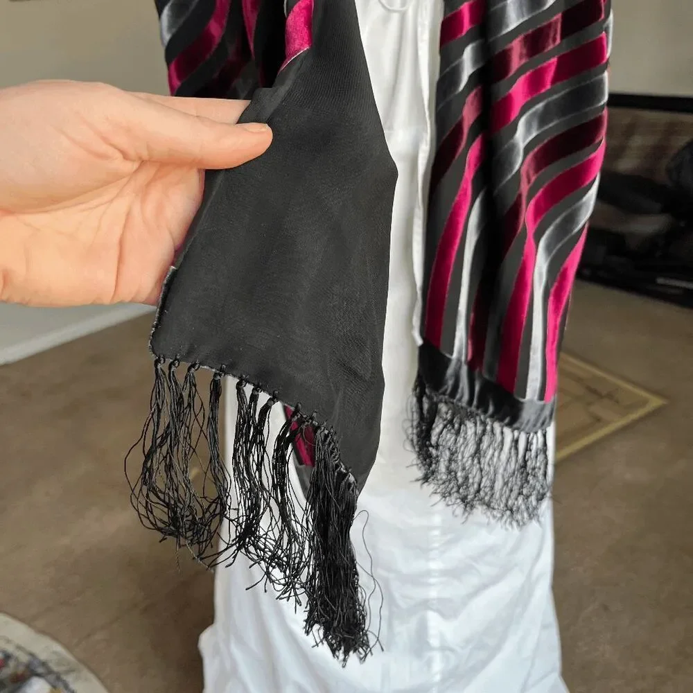 VTG Silk Velvet Devore Scarf Opera Evening Fringe Witchy Dark Romantic 13x58